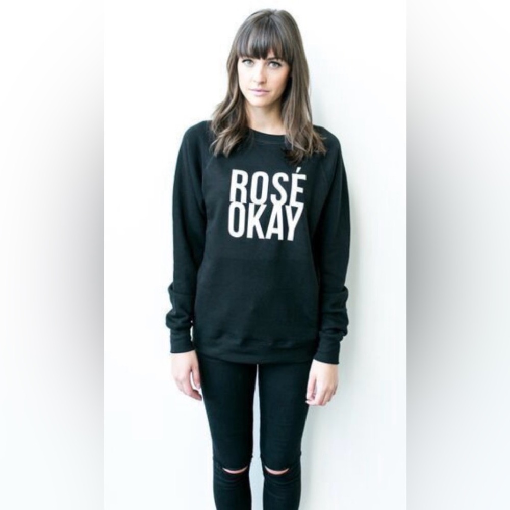 Brunette The Label “ROSÉ OKAY” Crewneck Sweater in Black